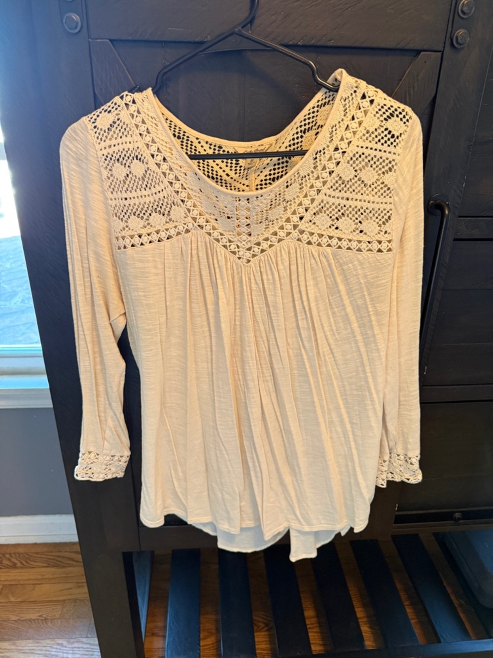 Lucky Brand Cream Crochet Long Sleeve Tunic